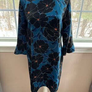 Cooper & Ella Black and Blue Bell Sleeve Sheath Dress